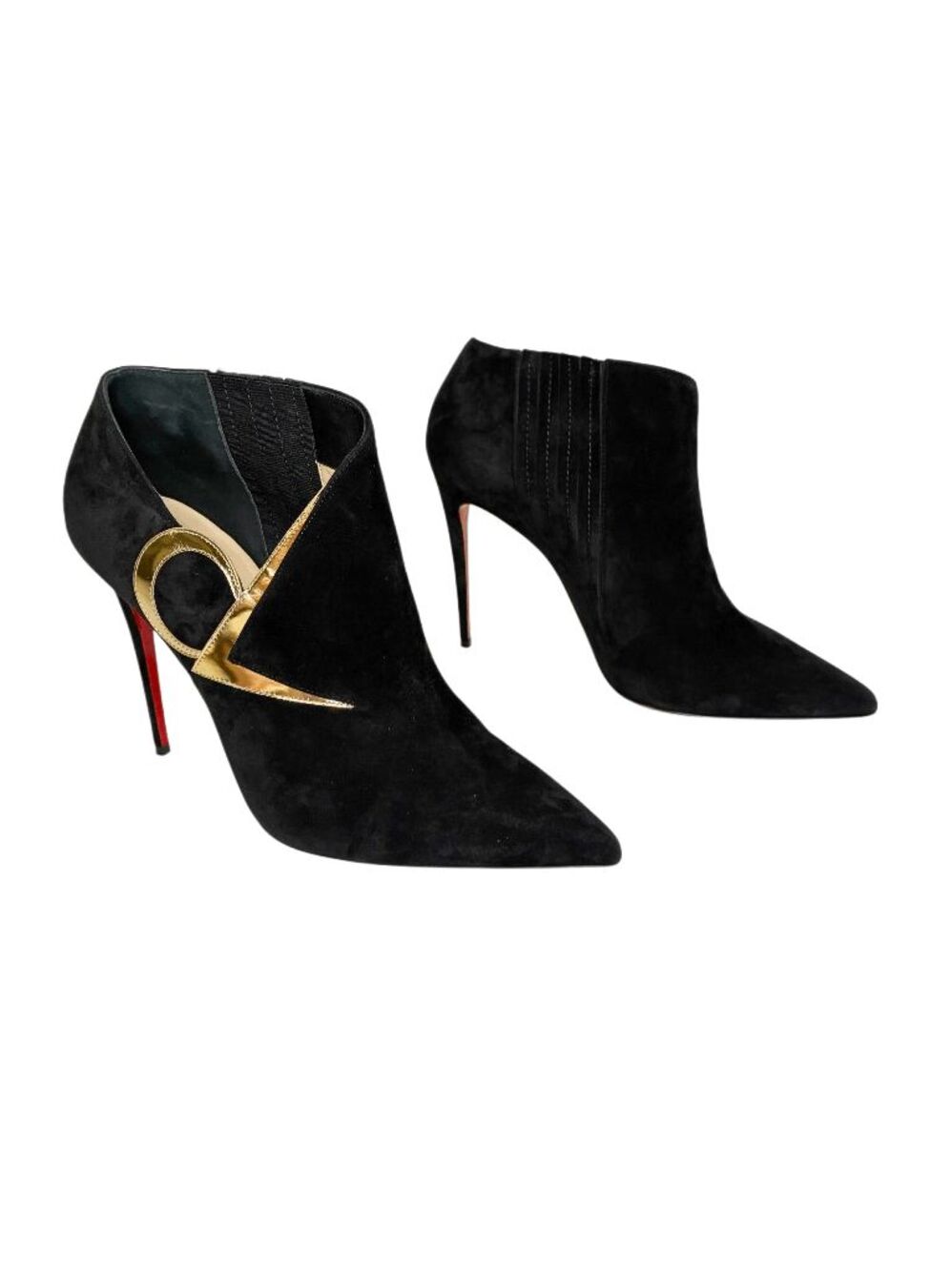 Christian Louboutin CL Bootie 100 Black Suede Gold Specchio Ankle Boots EU 39.5